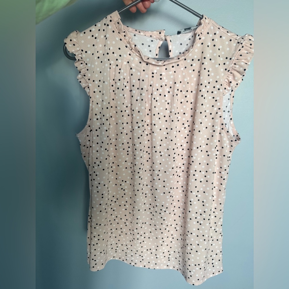 Adrianna Papell Pink and Black Polka Dot Blouse